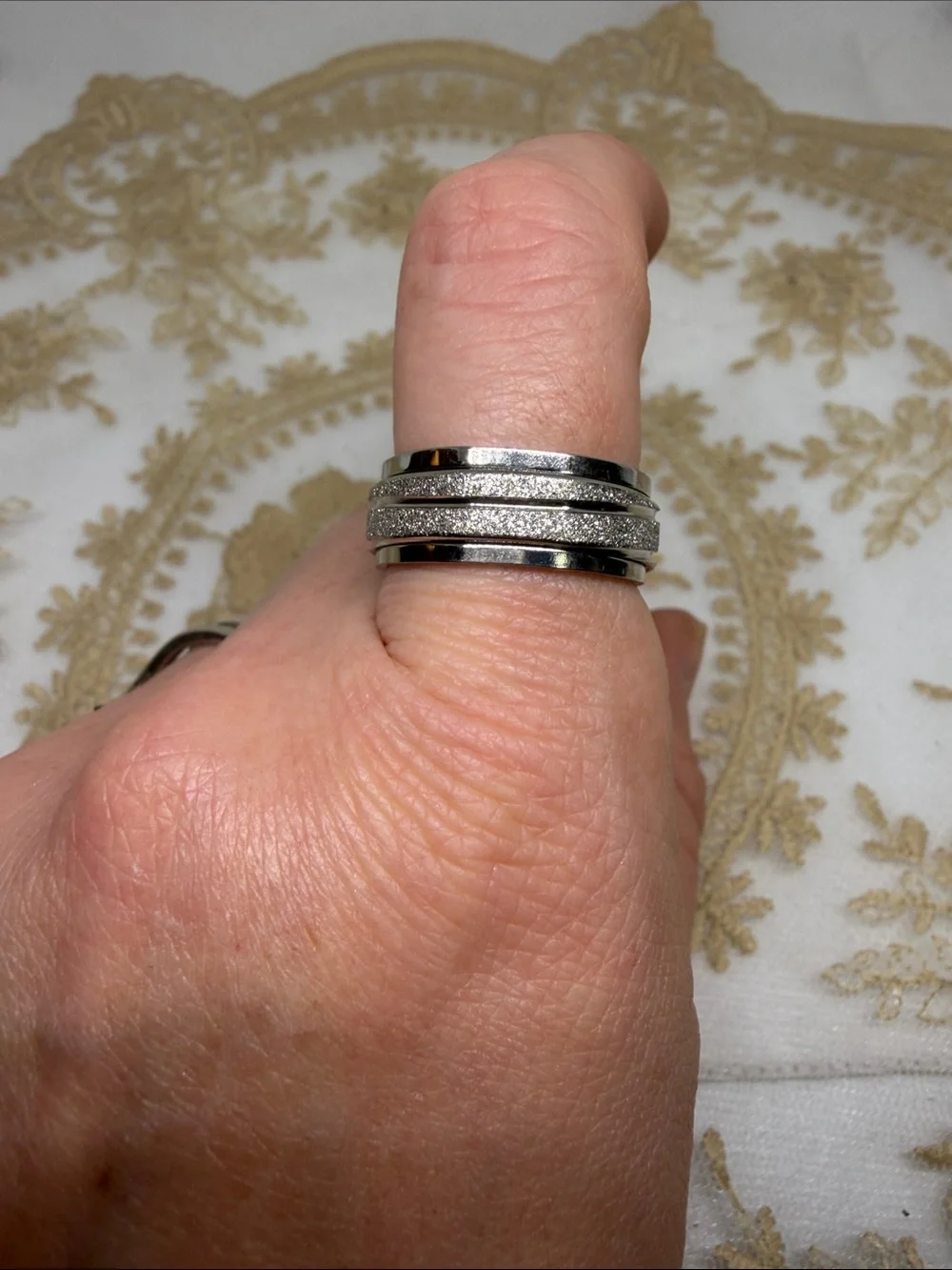 925 Sterling Silver Spinner Ring | Glitter Textured fidget Sz 8 anxiety